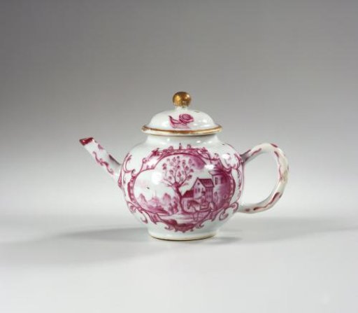 Teapot with two panels with European scenes