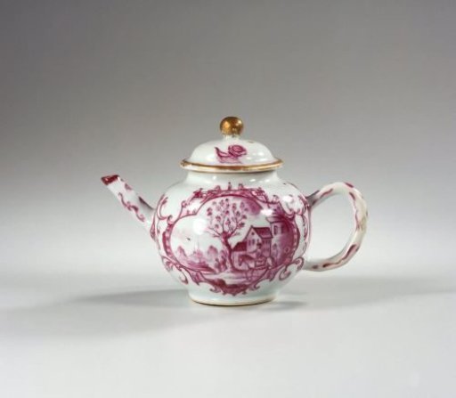 Teapot with two panels with European scenes