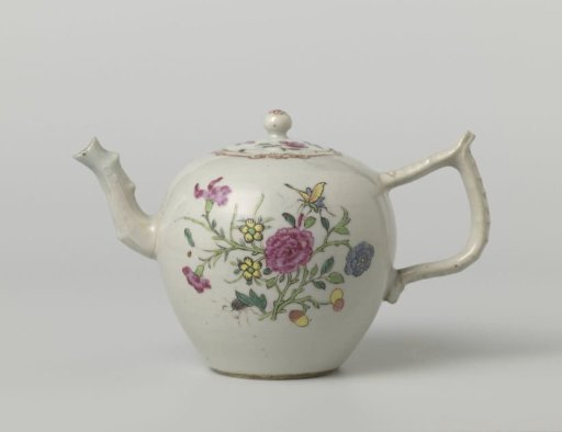 Ovoid teapot with flowering plants, butterly and beetle