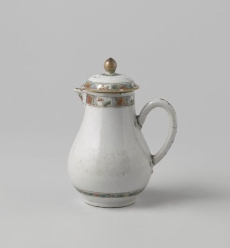 Milk jug with cover with underglaze relief decoration with flowers