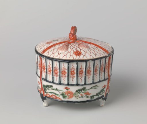 Cylindrical covered box in the shape of a cricket's cage