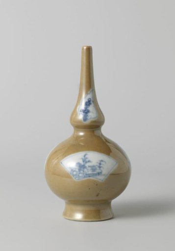 Rosewater sprinkler or bottle with light brown, flower sprays and landscapes