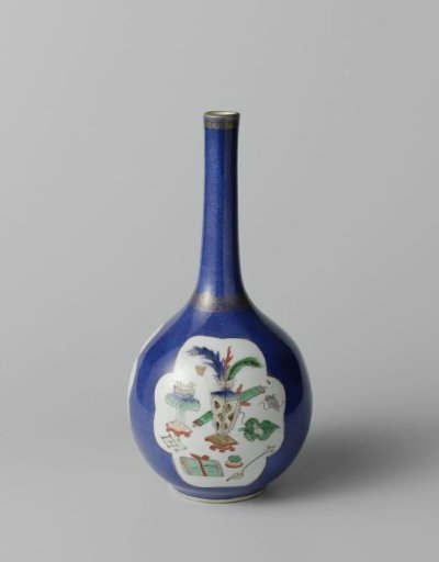 Pear-shaped bottle vase with powder blue, flower sprays and antiquities