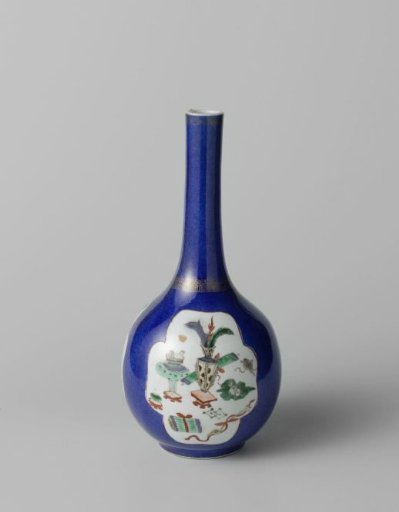Pear-shaped bottle vase with powder blue, flower sprays and antiquities