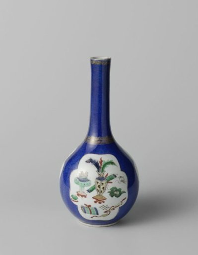 Pear-shaped bottle vase with powder blue, flower sprays and antiquities