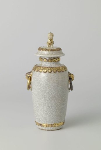 Covered jar with monster heads and gilded bands with ruyi motif