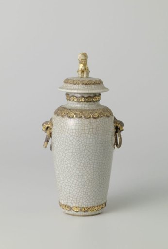 Covered jar with monster heads and gilded bands with ruyi motif