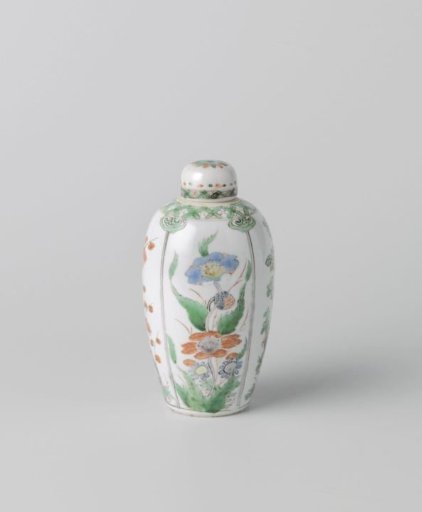 Ovoid covered jar with flowering plants in panels
