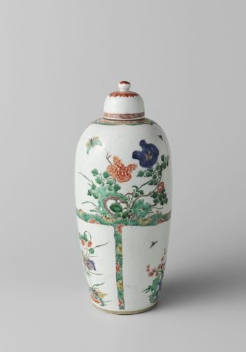 Ovoid covered jar with flowering plants in panels