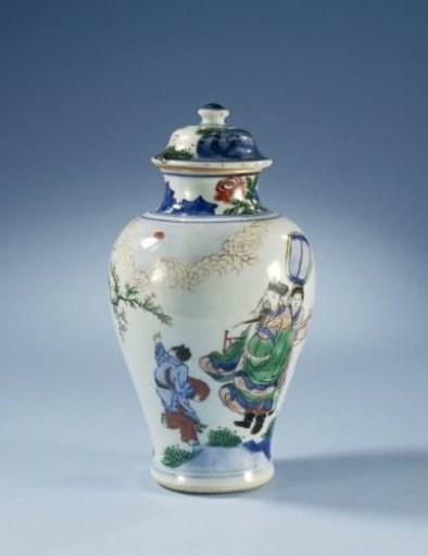 Baluster covered vase with a scholar-official and his servants in a landscape