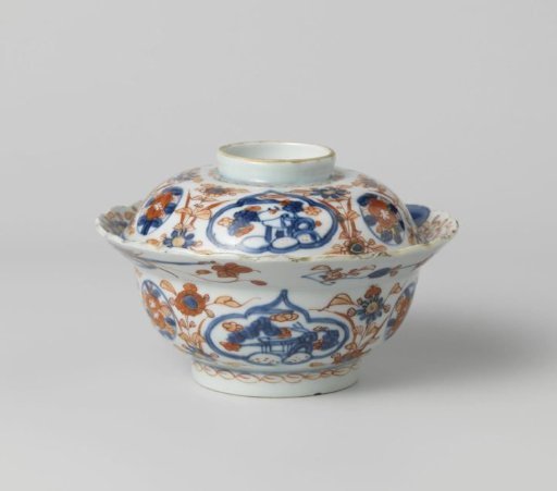 Covered bowl with flower pots, sprays and landscapes in cartouches