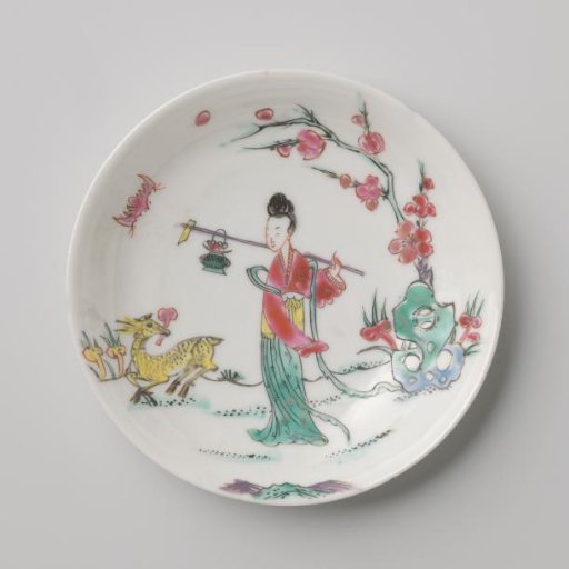 Bell-shaped cup with Lan Caihe in a landscape with a deer and bat
