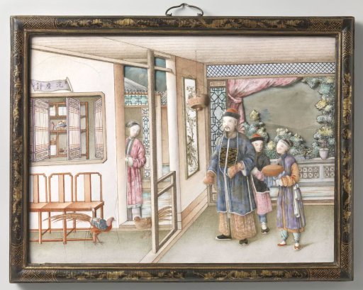 Plaque depicting a mandarin's visit