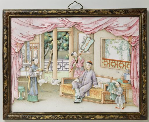 Plaque depicting an interior with figures