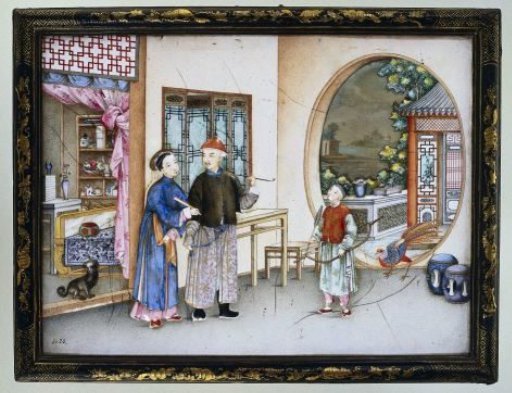 Plaque depicting an interior with figures