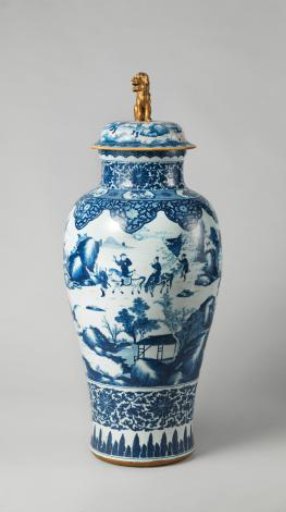 Baluster vase with a hunting scene and borders with floral scrolls