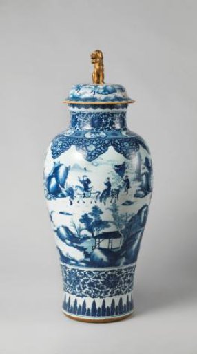 Baluster vase with a hunting scene and borders with floral scrolls