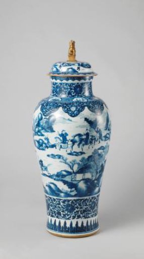 Baluster vase with a hunting scene and borders with floral scrolls