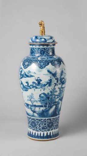Baluster vase with a hunting scene and borders with floral scrolls