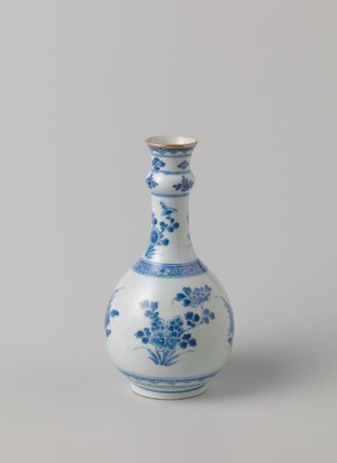 Pear-shaped bottle vase with flowering plants and floral scrolls