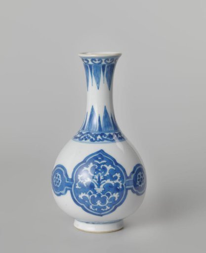 Pear-shaped bottle vase with floral scrolls and petals