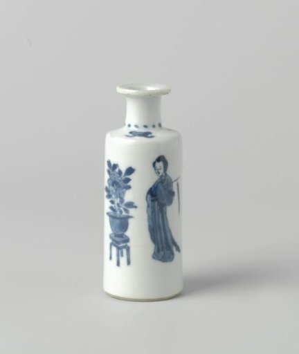 Cylindrical vase with women and flower pots