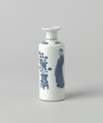 Cylindrical vase with women and flower pots