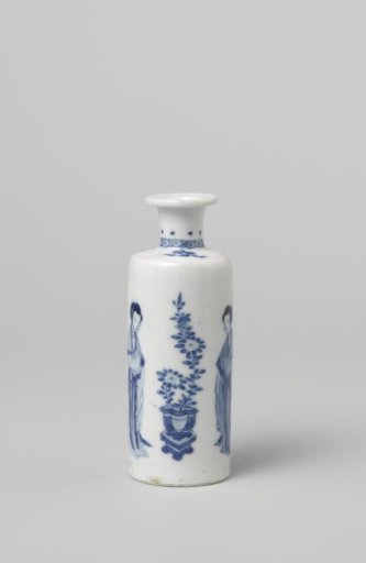 Small cylindrical vase with two women and auspicious symbols