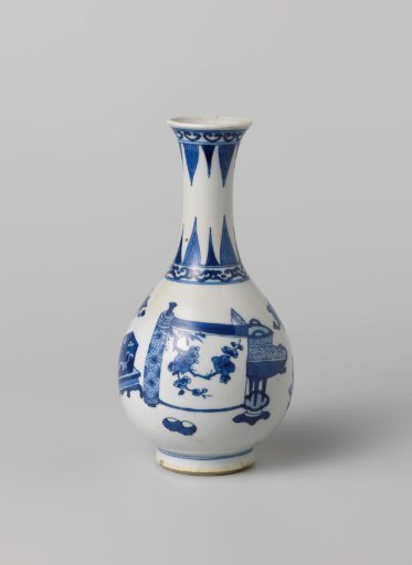 Pear-shaped bottle vase with auspicious symbols and petal borders