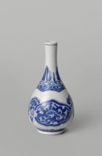 Pear-shaped bottle vase with floral scrolls and petals
