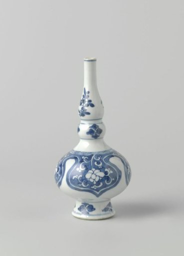 Rosewater sprinkler or bottle vase with floral scrolls in reserve in lambrequins