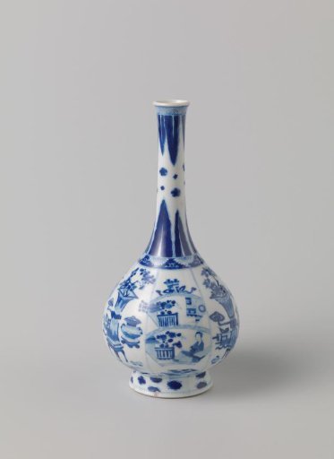 Pear-shaped bottle vase with auspicious symbols and a woman with a fan