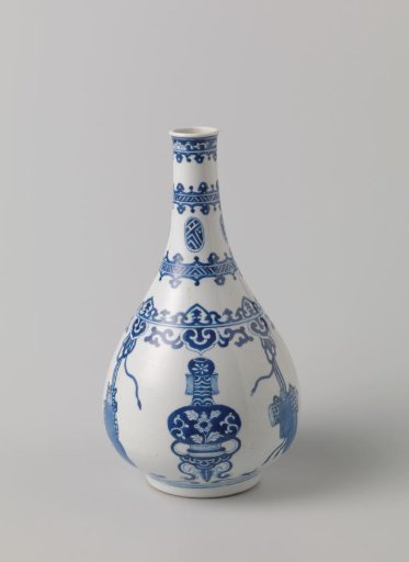 Pear-shaped bottle vase with auspicious symbols, tassels and ornamental borders