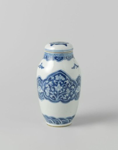 Ovoid covered jar with floral scrolls in reserve in ruyi-shaped panels