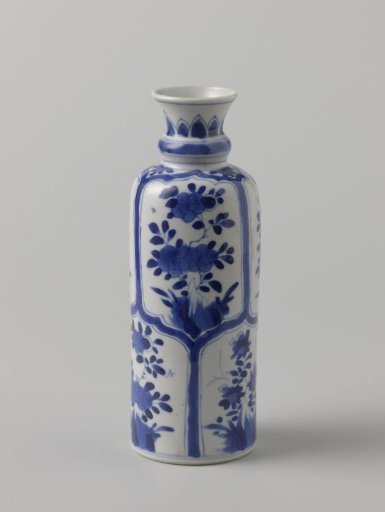 Cylindrical bottle vase with panel decoration with flower sprays