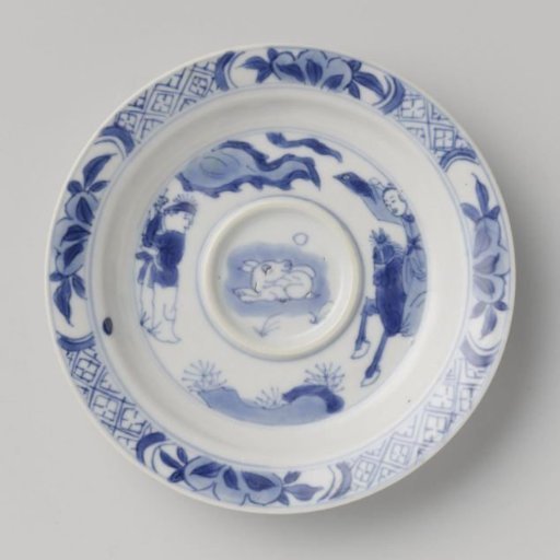 Saucer with the moon hare and two figures, one on horseback
