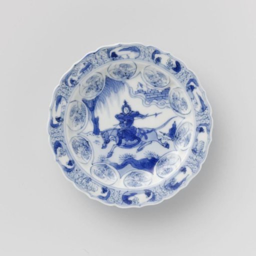 Saucer with horsemen, flower sprays and landscapes