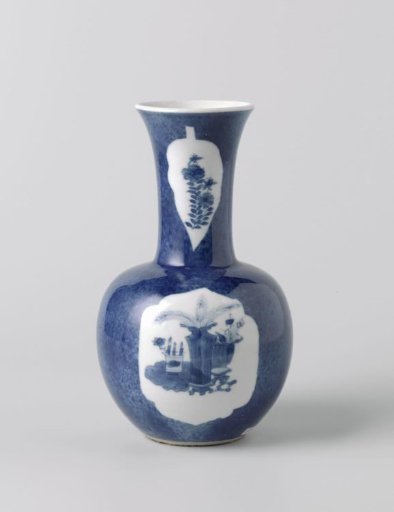Bottle vase with powder blue, antiquities and flower sprays
