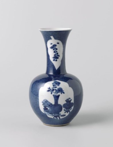 Bottle vase with powder blue, antiquities and flower sprays