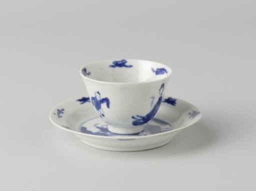 Cup and saucer with a woman and boy