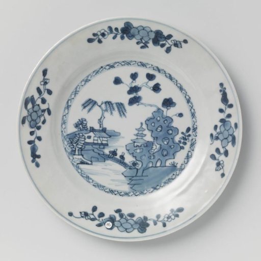 Plate with river landscape and flower sprays