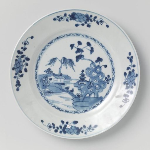 Plate with river landscape and flower sprays