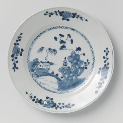 Plate with river landscape and flower sprays