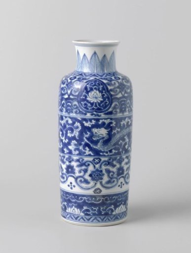 Cylindrical vase with dragons and floral scrolls