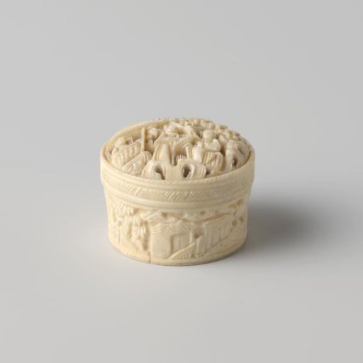 Small, round, ivory box with lid