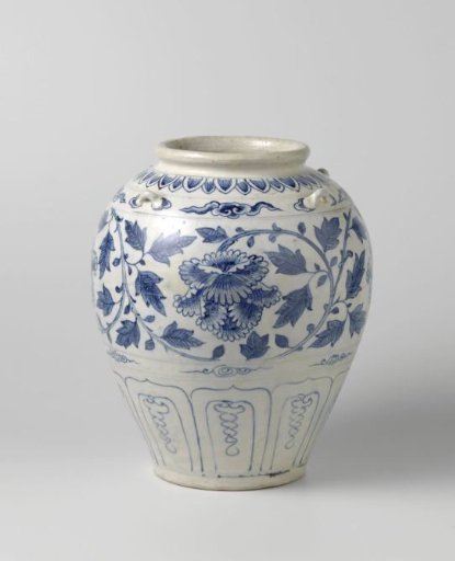 Ovoid jar with peony scrolls and four handles