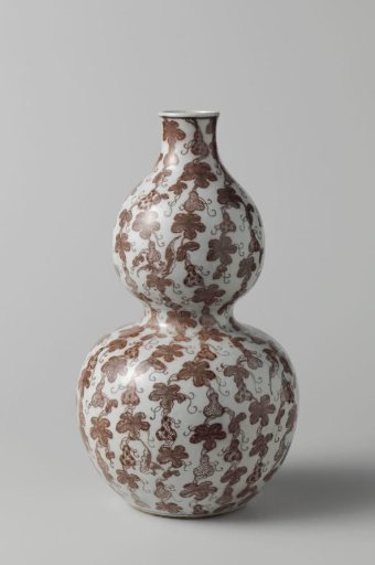 Double gourd vase with bats, gourds, leaves and tendrils