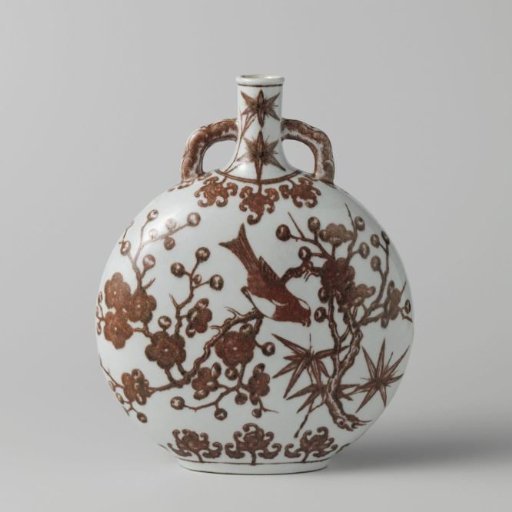 Moon flask with plum branches, bamboo and birds