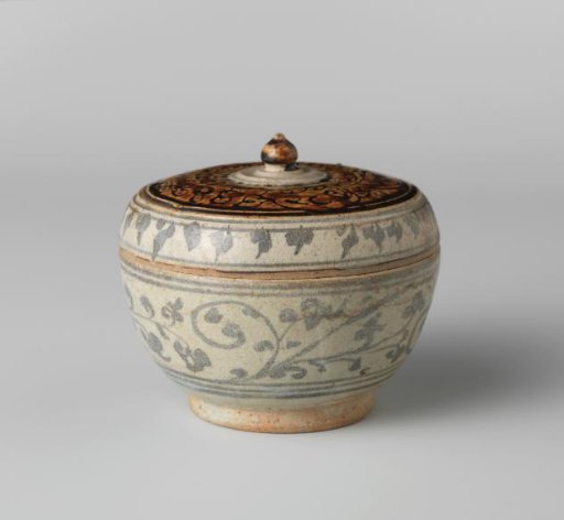 Covered jar with floral scrolls