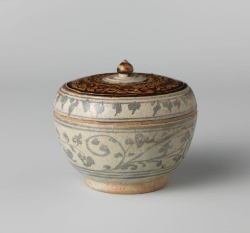 Covered jar with floral scrolls